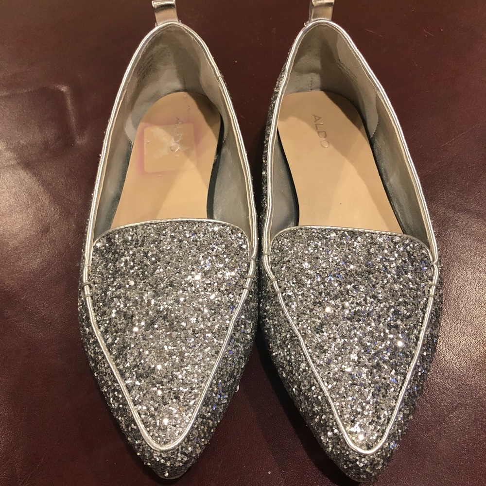 Silver glitter flats